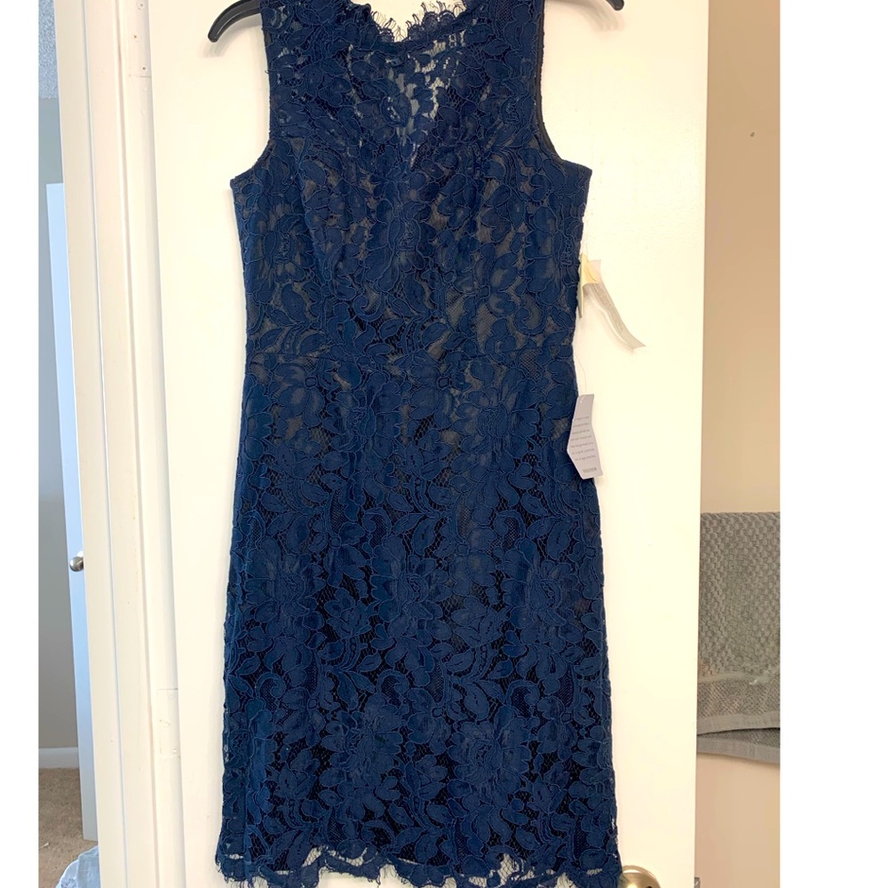 NWT ELIZA J sleeveless navy lace dress